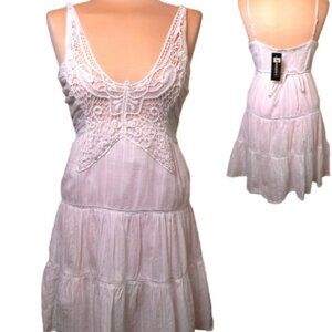 White Sundress Embroidered Cotton by Passport above knee sleeveless summer dress